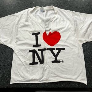 I Love NY White Cut Off T-Shirt with a cut out in the neck. New without tags.